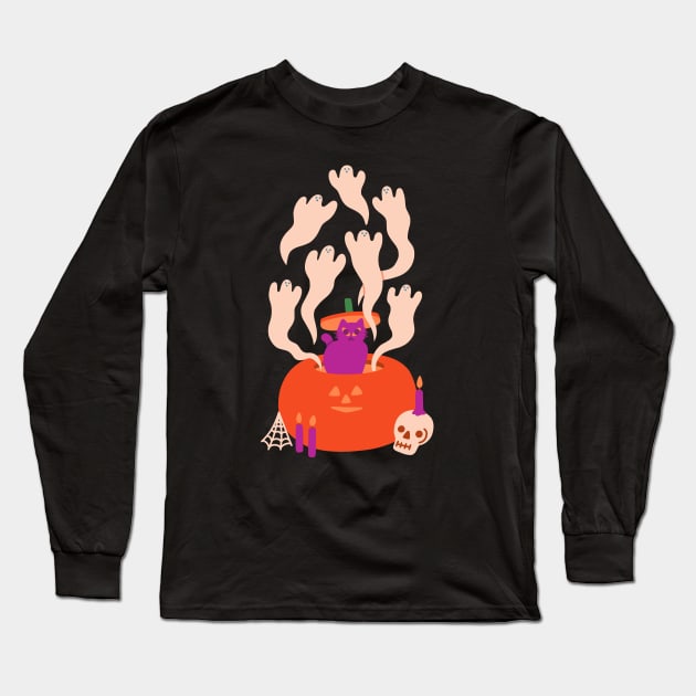 Haunted Jack-o'-lantern Long Sleeve T-Shirt by obinsun